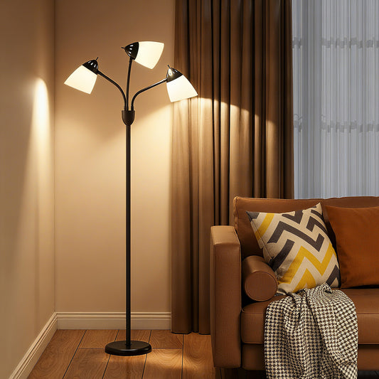 Arc Tree Floor Lamp with 3 Adjustable Rotating Lights, Industrial Standing Lamp with Steel Frame for Bedroom Living Room, 155cm, Black