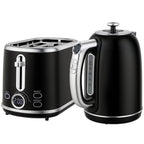 Polished Retro 40-100°C Kettle and Toaster Set - Black
