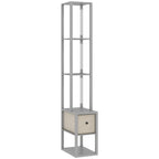 Floor Lamp with Shelves, LED Column Modern Standing Lamp with Fabric Drawer, Adjustable Brightness, Foot Switch for Living Room, Bedroom, Office, Grey