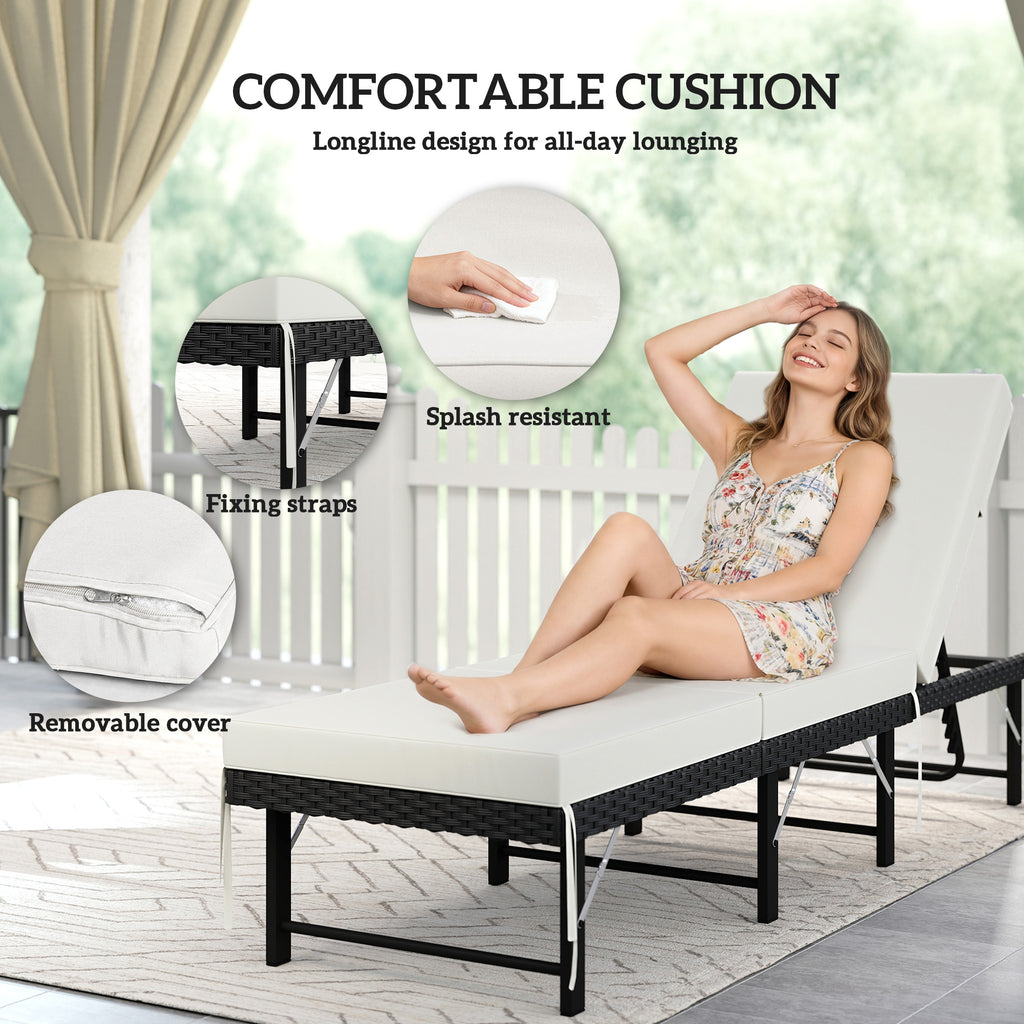 Outsunny Single Folding Rattan Sun Lounger, with Cushion - Black