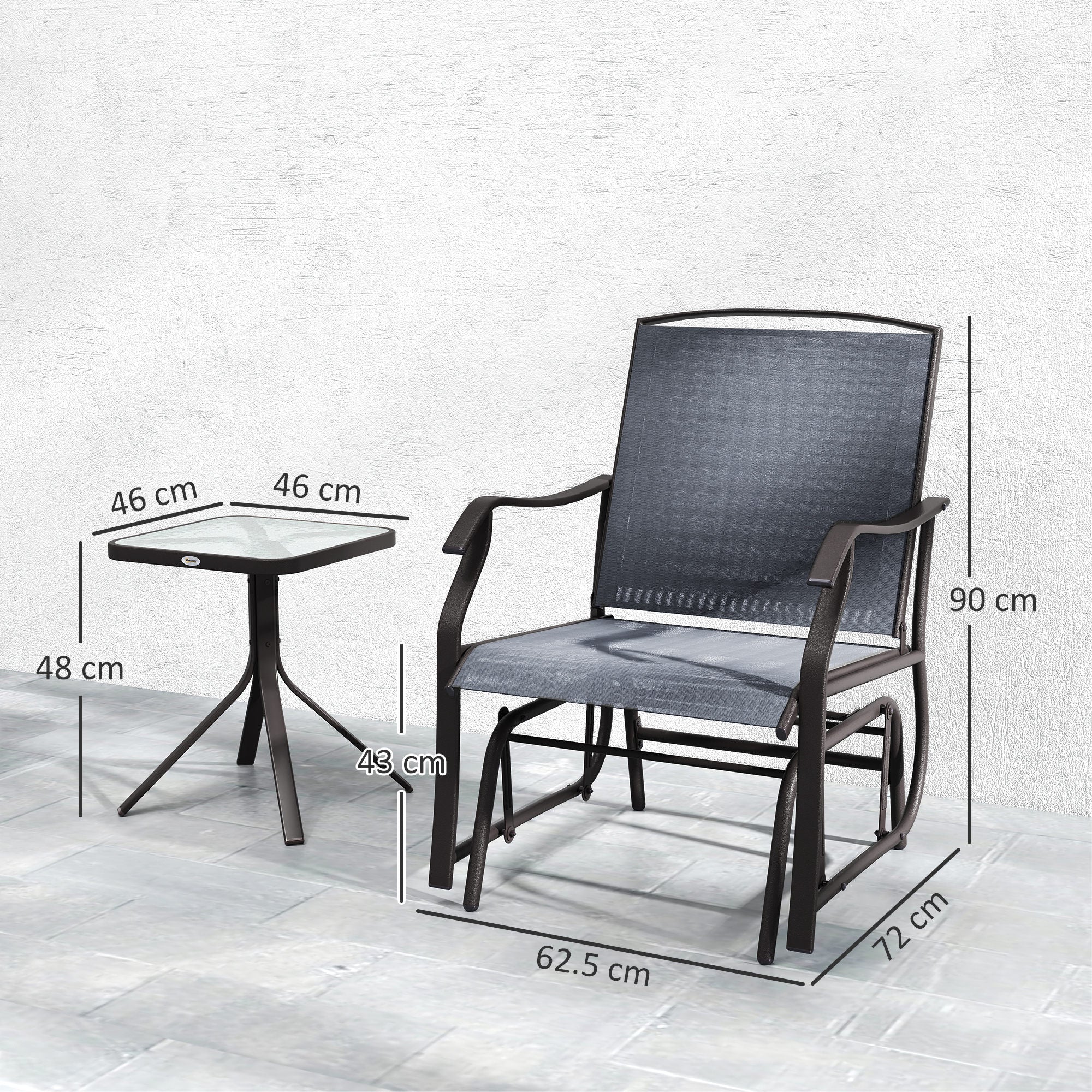 Outsunny Glider Rocking Chair & Table Set 2 Single Seaters Rocker Garden Swing Chair Patio Furniture Bistro Set Grey