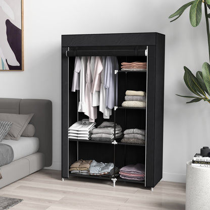 Fabric Wardrobe w/ Shelves Hanging Rail Foldable Wardrobe Black