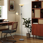 LED Floor Lamp for Living Room, 180cm Tall Standing Lamp, Mother and Child Uplighter with Adjustable Gooseneck, 3000K/4500K/6500K Colour Temperatures, Silver Tone