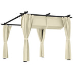 Outsunny 3 x 3 m Retractable Roof Pergola, with Curtains - Beige