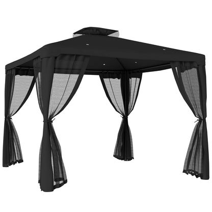 Outsunny 3 x 3 m Metal Gazebo, Garden Pavillion, Double Roof Outdoor Canopy Shelter with Mesh Sidewalls, Black