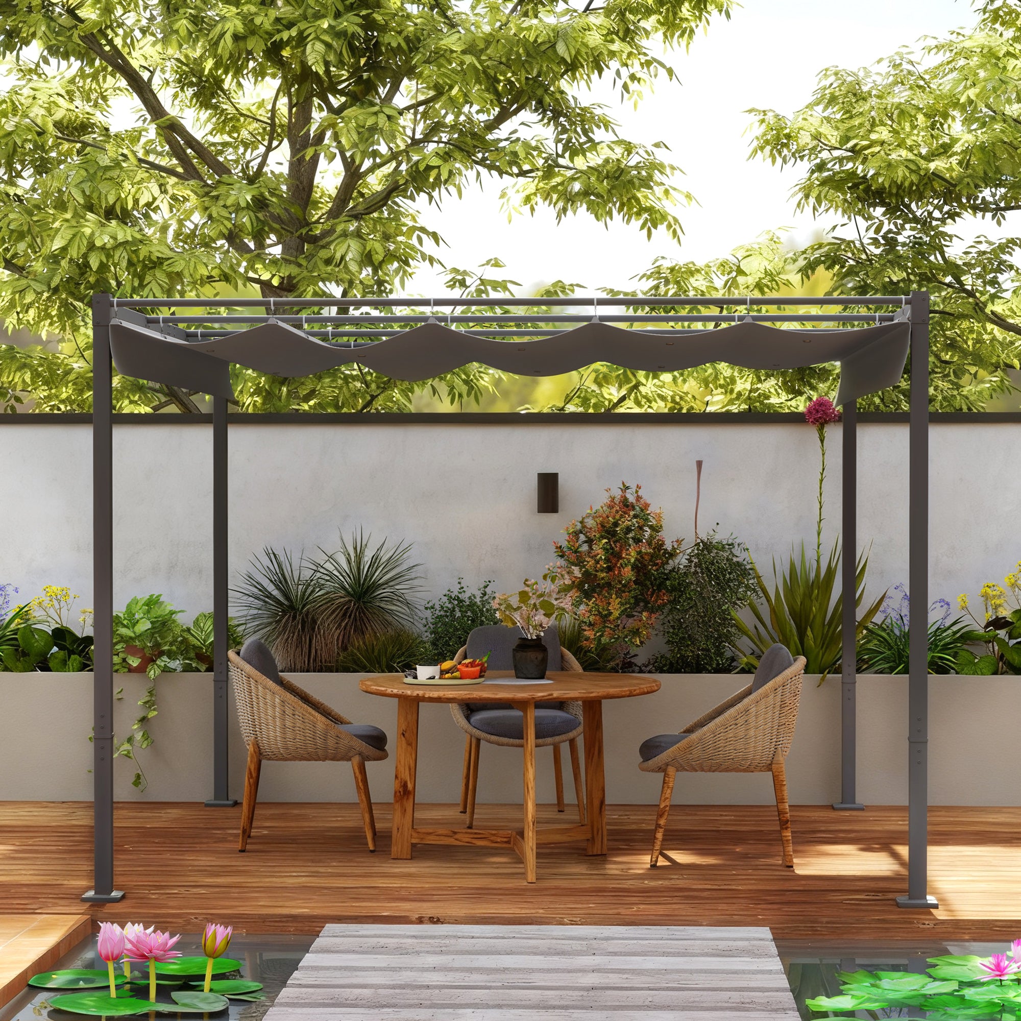Outsunny 3 x 3m Retractable Roof Metal Pergola - Grey