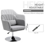 HOMCOM Swivel Accent Chair, Linen Fabric Tub Vanity Chair, Modern Armchair with Adjustable Height and Lumbar Support for Living Room Bedroom Salon Make up Room Dressing Table, Light Grey