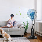18" Pedestal Fan with Water Mist Spray, Humidifying Misting Fan, Standing Fan with 3 Speeds, 2.8L Water Tank, Timer and Remote, Black