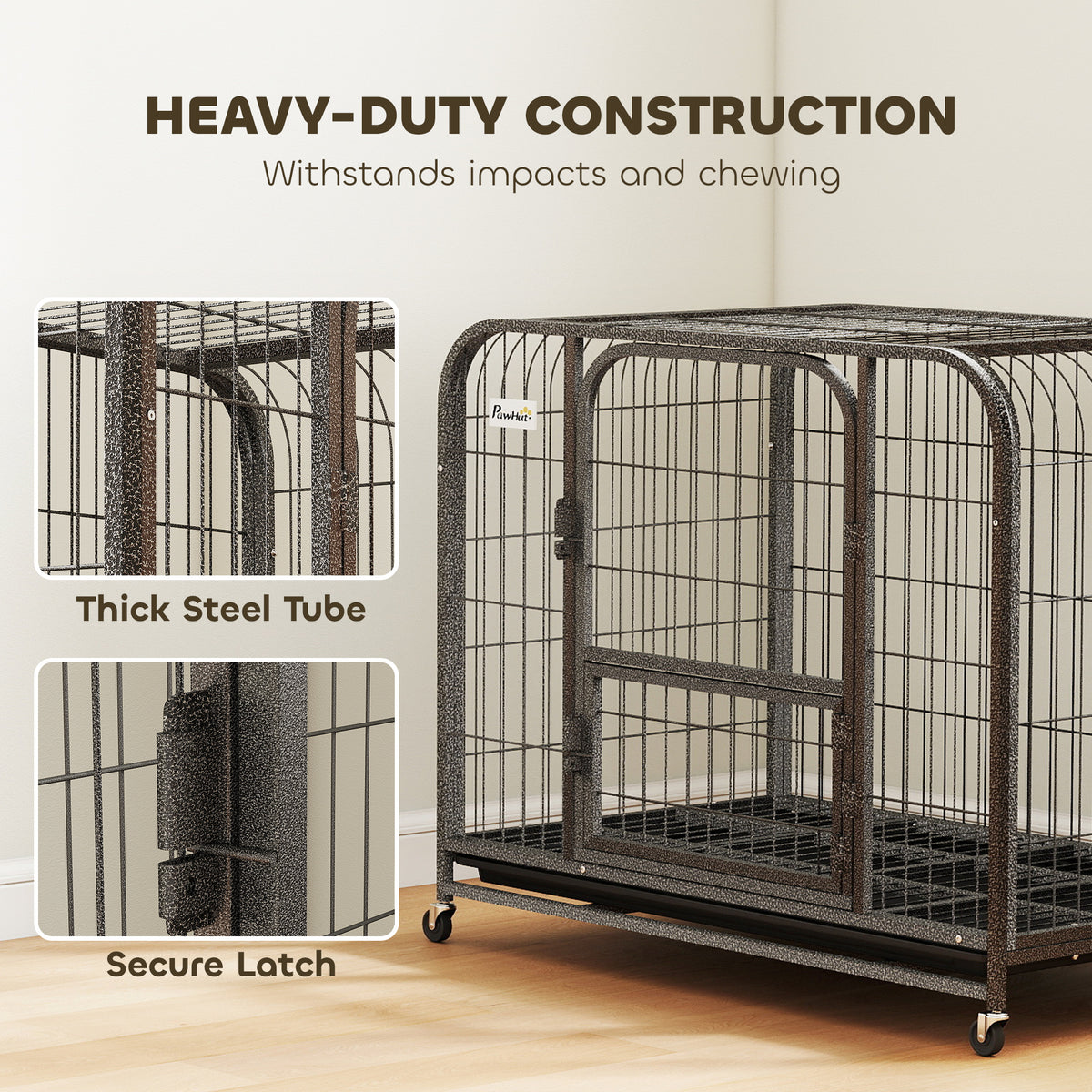 PawHut Heavy Duty Dog Crate,93 x 58 x 76 cm, Large Dog Cage for Small to Medium Breeds