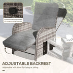 Outsunny 2 Seater Patio Rattan No Installation Chaise Lounge Sofa Set with Premium Fabric Cushion, Grey and Brown