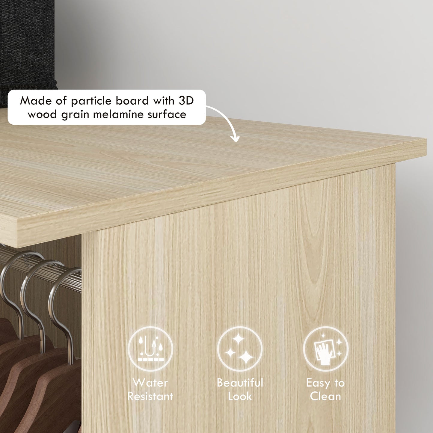 Open Wardrobe Double Mobile Storage Shelves Organizer W/6 Wheels-Natural