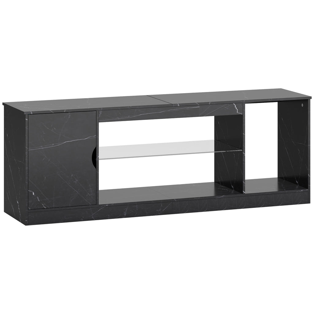 TV Stand Cabinet, Marble Effect TV Unit for up to 55" TVs with Glass Shelf and Storage Cabinet, Entertainment Unit for Living Room, Bedroom, Black