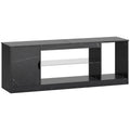 TV Stand Cabinet, Marble Effect TV Unit for up to 55" TVs with Glass Shelf and Storage Cabinet, Entertainment Unit for Living Room, Bedroom, Black