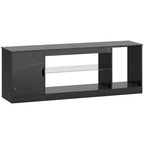 TV Stand Cabinet, Marble Effect TV Unit for up to 55" TVs with Glass Shelf and Storage Cabinet, Entertainment Unit for Living Room, Bedroom, Black