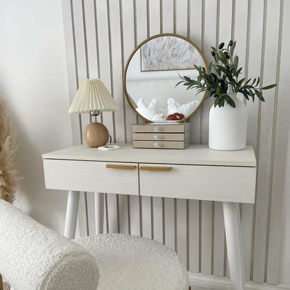 Elegant Dressing Table, with Round Mirror, 80 x 40 x 123 cm - White