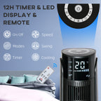 Ice Cooling Tower Fan, Water Conditioner Evaporative Air Cooler Unit with 4 Modes, 3 Speed, Remote Control, Timer, Oscillating for Home Bedroom, Black