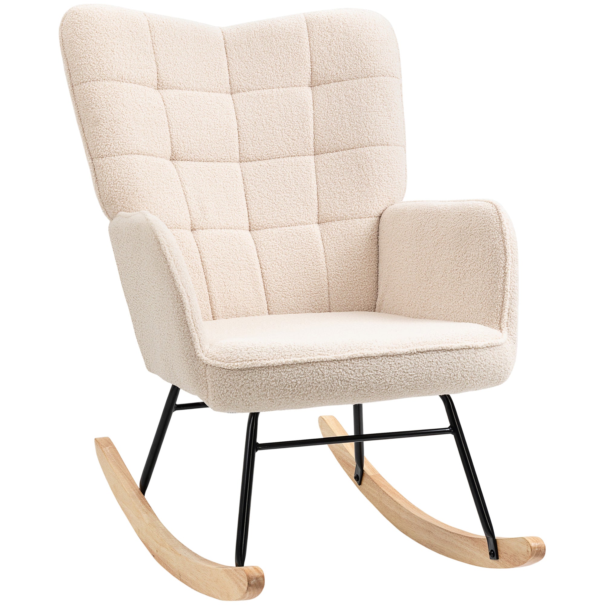 HOMCOM Berber Fleece Nursery Glider Rocker, Wingback Rocking Chair for Living Room, Beige