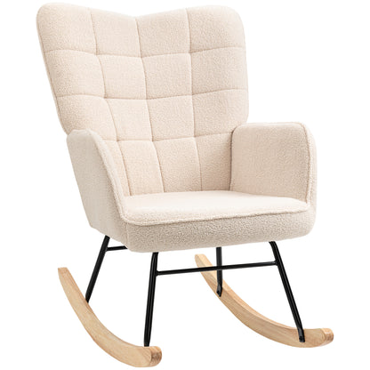 Berber Fleece Nursery Glider Rocker, Wingback Rocking Chair for Living Room, Beige