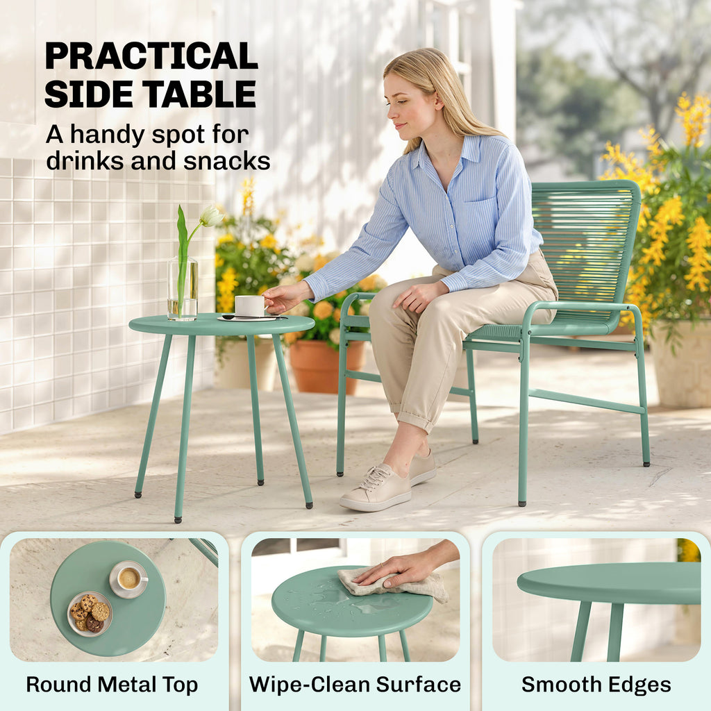 Outsunny 3 Piece Rattan Bistro Set, Outdoor Garden Furniture Set with 2 Chairs, Round Coffee Table for Patio, Balcony, Green