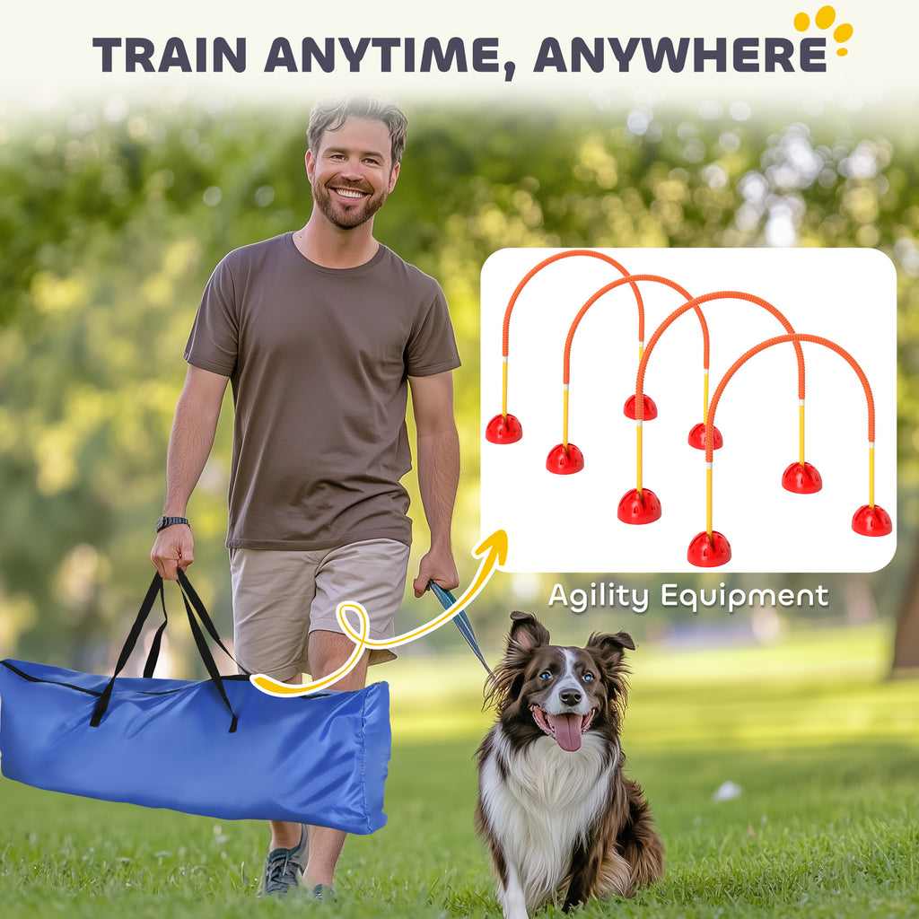 PawHut 4-Piece Dog Agility Training Equipment with 4 Adjustable Width Doors, Bag, for Garden, Orange