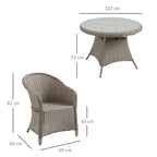 Outsunny 4 Seater Rattan Garden Furniture Set with Cushions, Round PE Rattan Dining Set with Glass-Top Table, Umbrella Hole, Outdoor Garden Table and Chairs, Mixed Grey