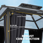 Outsunny 2.5 x 2.5 m Hardtop Gazebo Canopy with Double PC Roof, Drainage Gutters, Garden Gazebo Permanent Pavilion, Dark Grey