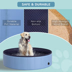 PawHut Foldable Dog Pool for Puppies and Ducks, Thickened PVC Dog Paddling Pool Bath Tub Hard Board, Anti-Slip Bottom and Drainage Hole, 120 x 30cm, Blue