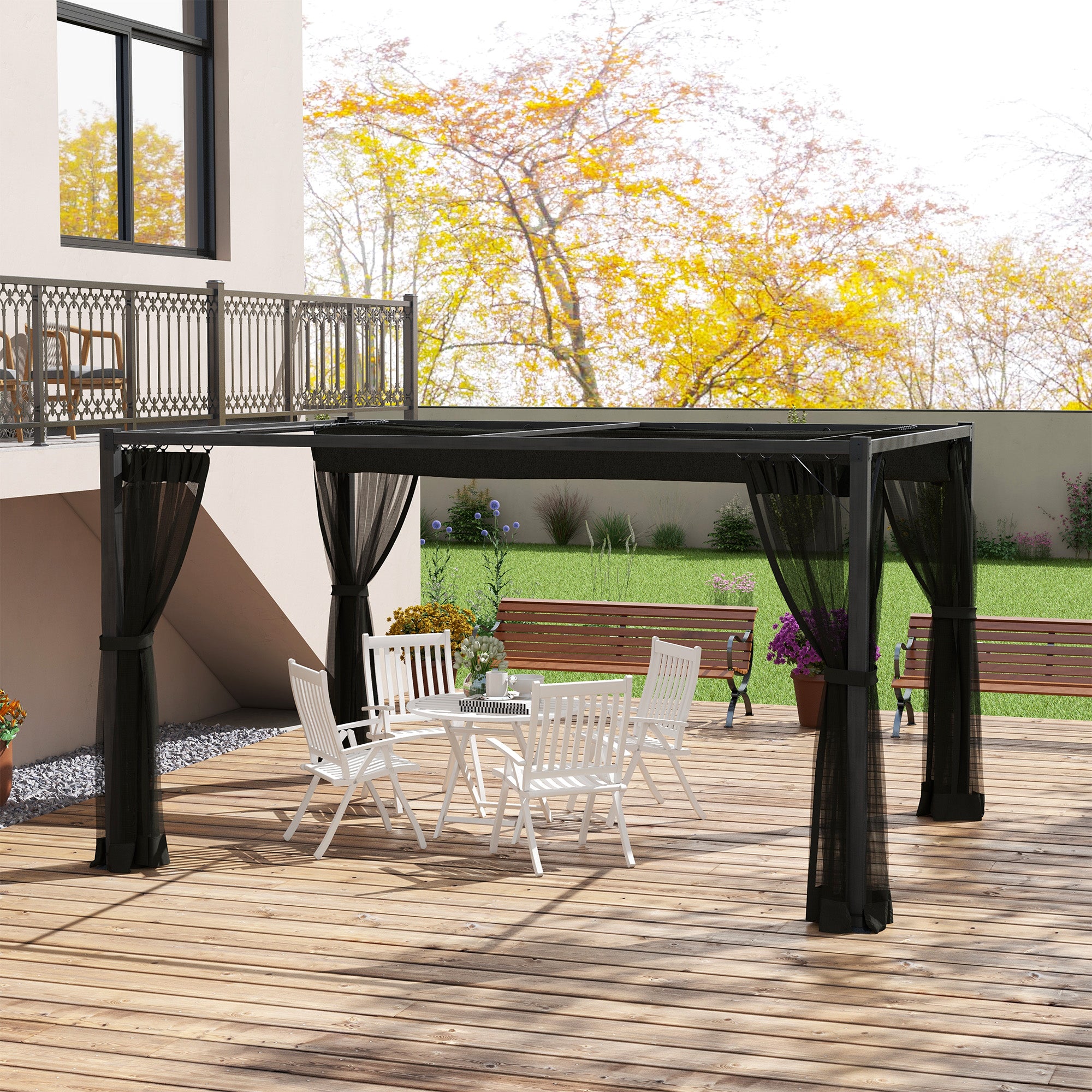 Outsunny 3 x 4m Aluminium Frame Pergola, with Retractable Roof - Dark Grey