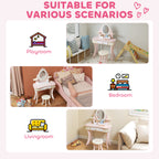AIYAPLAY Kids Dressing Table, Girls Vanity Set with Mirror and Stool, 7 Play Accessories, Drawer, Desktop Storage, Pink