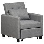 HOMCOM 3-In-1 Single Chair Bed with Adjustable Backrest, Pillow and Footrest for Living Room, Grey