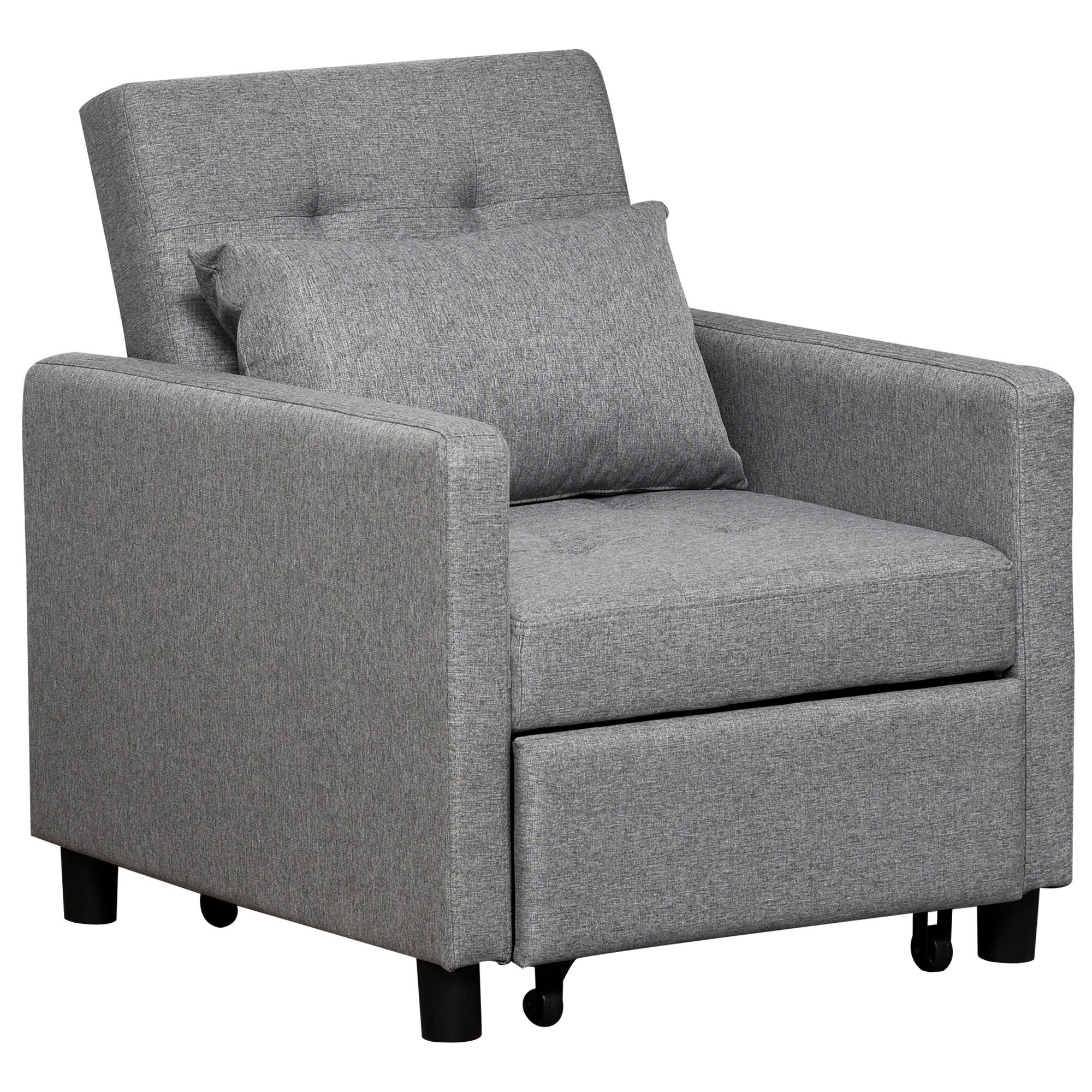 HOMCOM 3-In-1 Single Chair Bed with Adjustable Backrest, Pillow and Footrest for Living Room, Grey