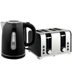 Kettle and Toaster Set, 1.7L 3000W Rapid Boil Jug Kettle with Otter Thermostat, Limescale Filter, 4 Slice Toaster with 7 Browning Controls, Crumb Tray, LED Strip, Black