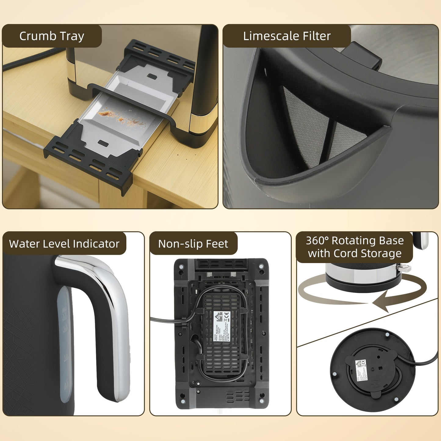 Sleek Textured Kettle and Toaster Set - Black