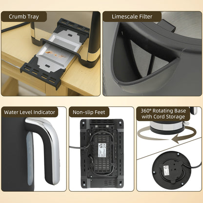 Sleek Textured Kettle and Toaster Set - Black
