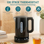 Electric Kettle, 1.7L, Fast Boil, 3kW Water Kettle with UK Strix Thermostat, Keep Warm Function, LCD Base, Black
