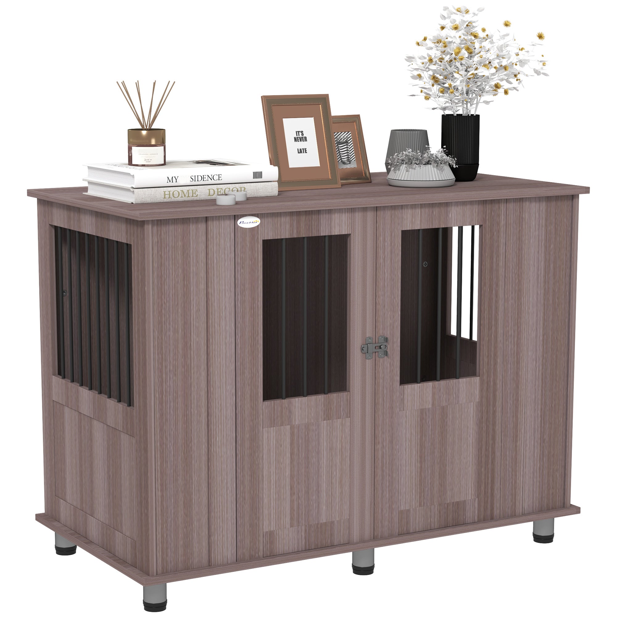 PawHut Dog Crate Table for Medium and Large Dogs with Magnetic Door for Indoor Use, 114 x 60 x 82 cm, Purple