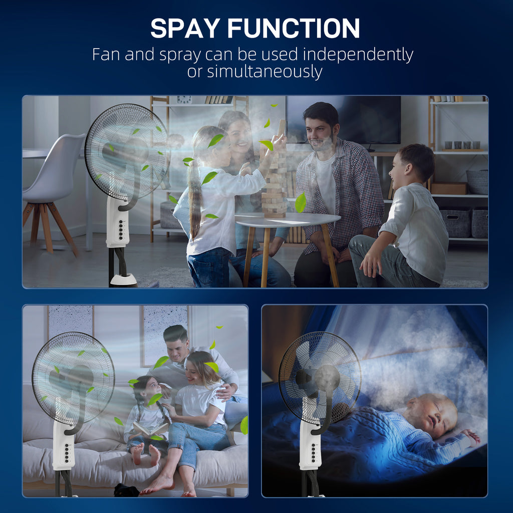 Spray Misting Fan, Floor Fan with Water Mist Spray, 70° Oscillation, Tilt Head, 3 Speeds, 2.8L Water Tank, White