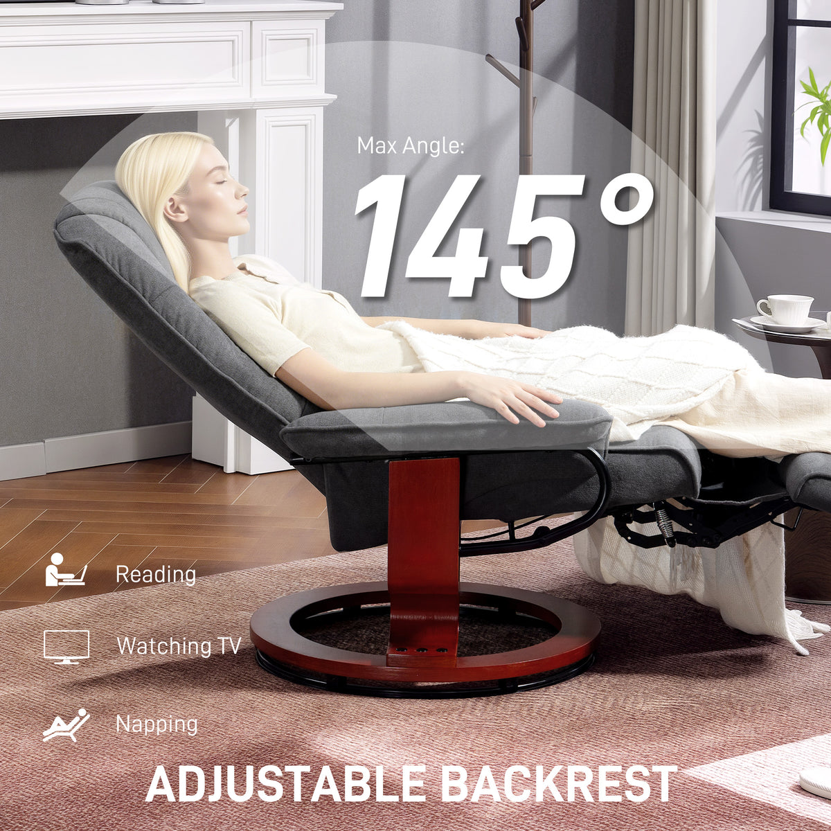 Reclining Swivel Chair, with Footrest - Grey