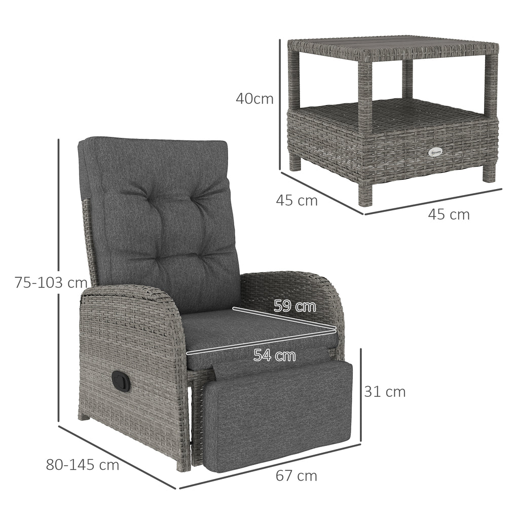 Outsunny 2 Seater Patio Rattan Wicker No Installation Chaise Lounge Sofa Set w/ Cushion for Patio Garden Porch, Grey