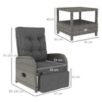 Outsunny 2 Seater Patio Rattan Wicker No Installation Chaise Lounge Sofa Set w/ Cushion for Patio Garden Porch, Grey