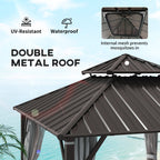 Outsunny 3 x 3(m) Hardtop Gazebo Canopy with Double Metal Roof, Waterproof Permanent Pavilion Garden Gazebo with Netting and Curtains, Easy to Assemble, Beige