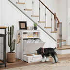 PawHut Pet Feeder Station, Dog, Cat Storage Container, with Raised Bowls, Hanger, Cabinet - White