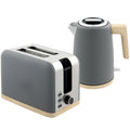 Stainless Steel Kettle and Toaster Set, 1.7L 3000W Fast Boil Kettle & 2 Slice Toaster Kitchen Set with 7 Level Browning Controls, Defrost, Reheat, Auto Off, Boil-dry Protection, Grey
