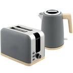 Stainless Steel Kettle and Toaster Set, 1.7L 3000W Fast Boil Kettle & 2 Slice Toaster Kitchen Set with 7 Level Browning Controls, Defrost, Reheat, Auto Off, Boil-dry Protection, Grey