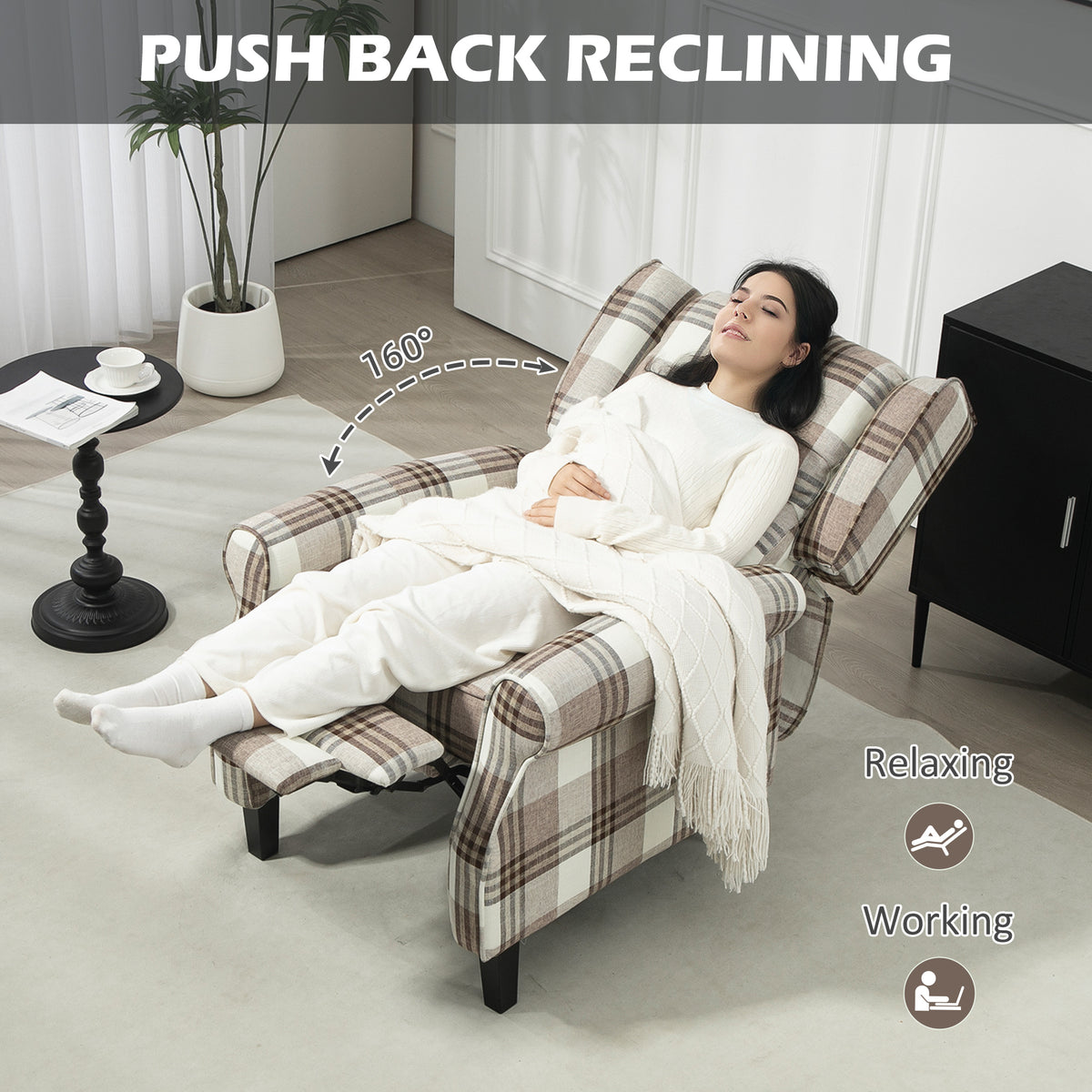 160° Reclining Armchair, with Footrest - Brown