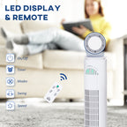 30'' Freestanding Tower Fan, 3 Speed 3 Mode, 10h Timer, 70 Degree Oscillation, LED Light, 5M Remote Controller, White