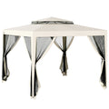Outsunny 3 x 3 m Gazebo, Netting Party Tent, Patio Canopy Outdoor Event Shelter with Double Tier Roof, Cream White