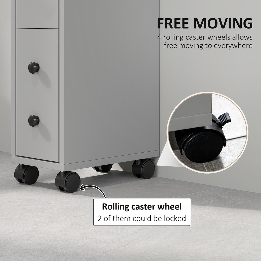 kleankin Slimline Bathroom Storage Cabinet - Grey