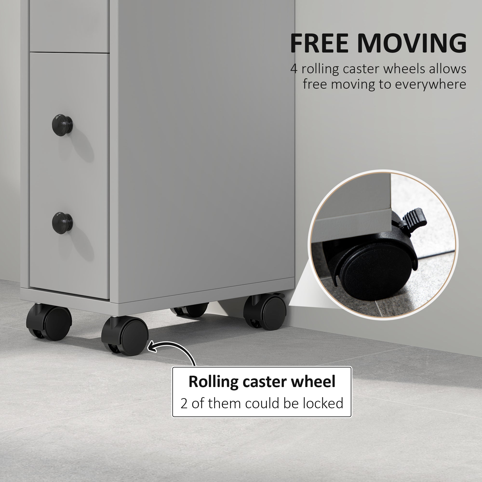 kleankin Slimline Bathroom Storage Cabinet - Grey