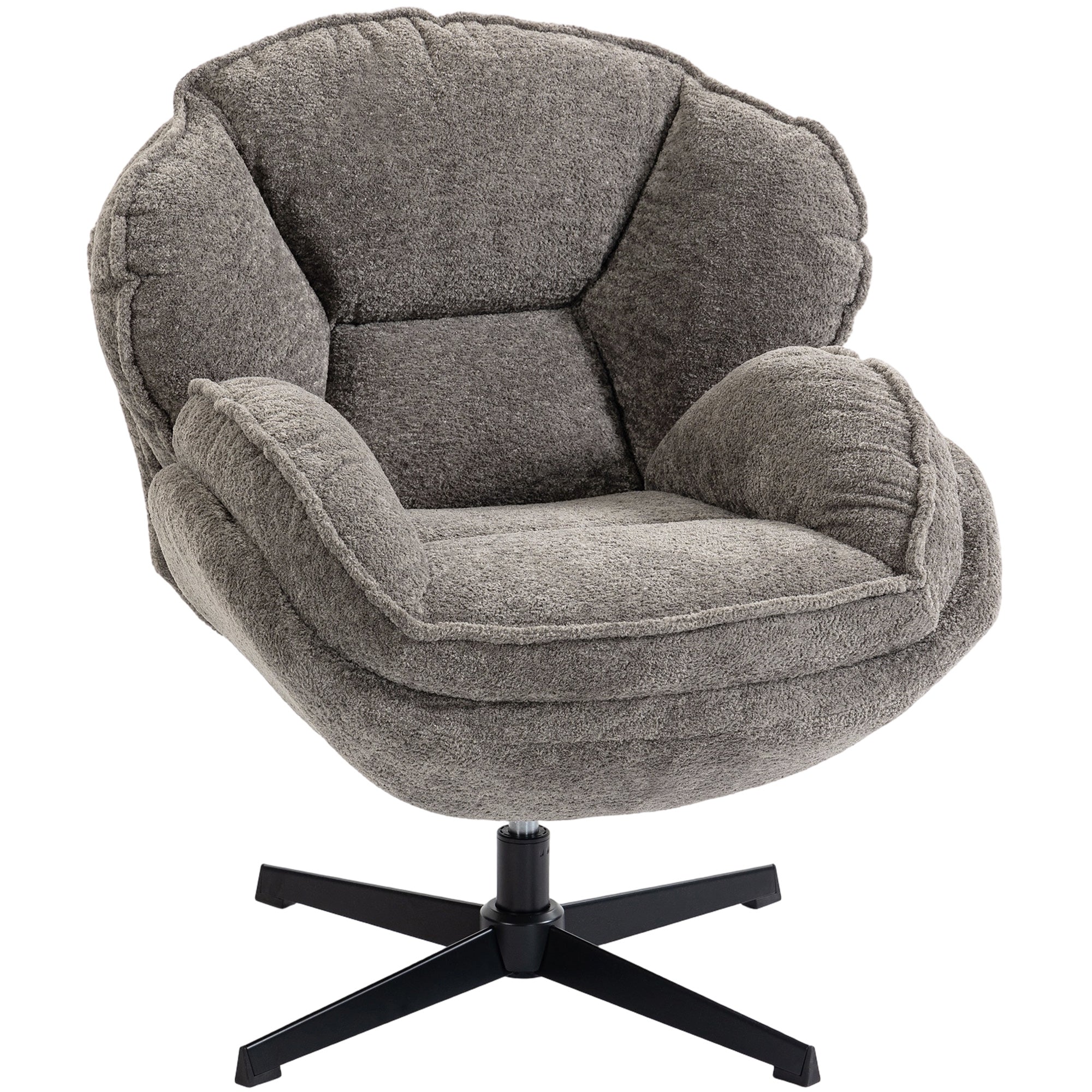 HOMCOM Modern Wingback Accent Chair, Velvet Armchair with Four-Star Base, S-Springs, Swivel, Grey